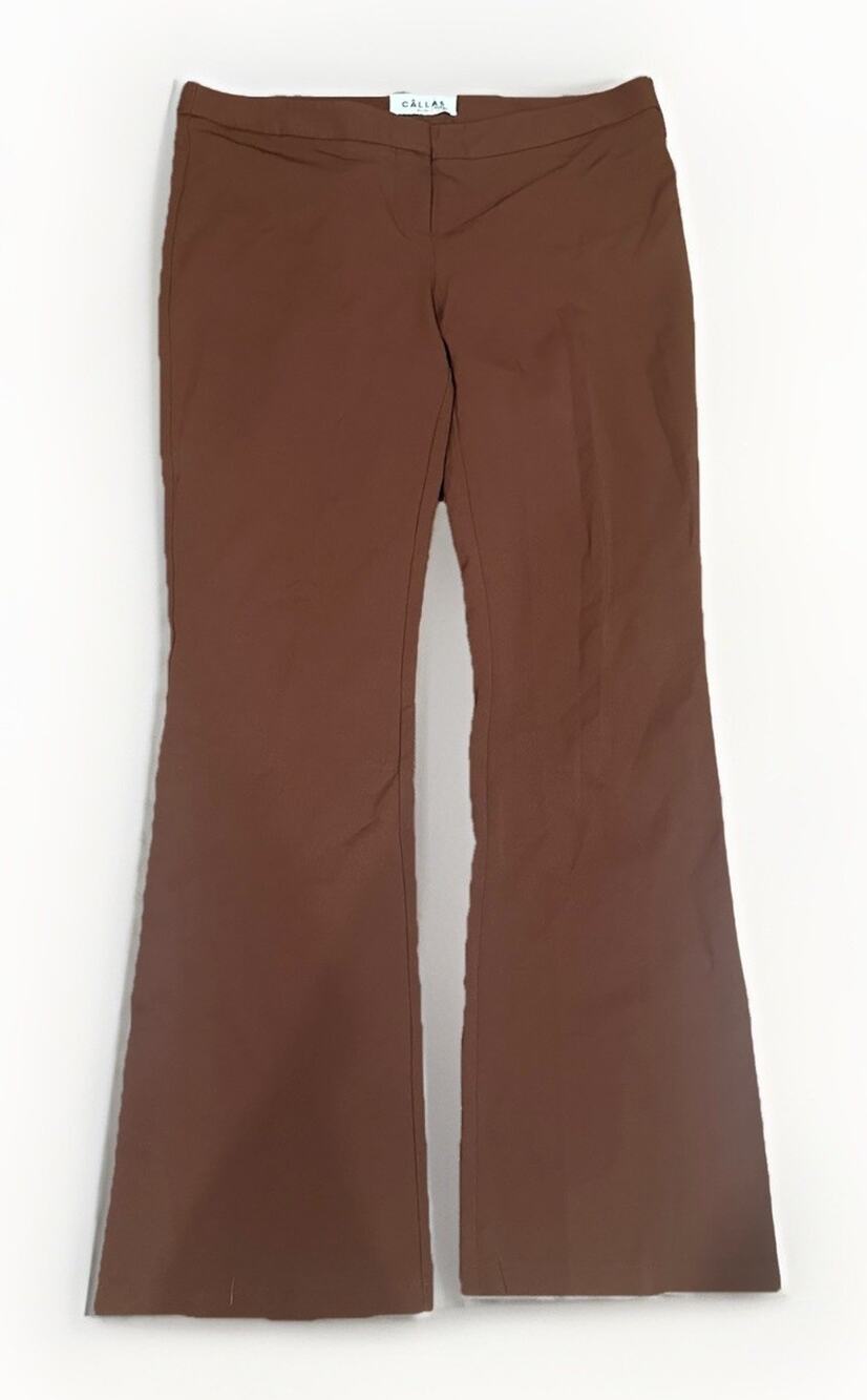 Callas Milano Jules Brown Stretch Flare Pants Size 48 IT US 12 Luxury Crepe